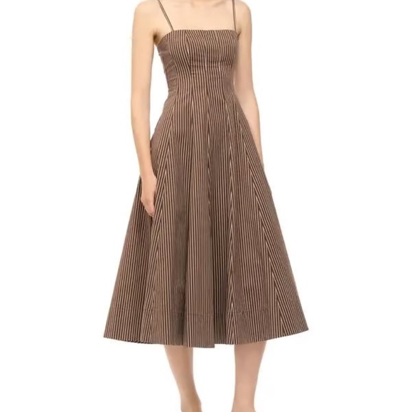 STAUD Wylie Striped Midi Dress - Dark Oak Micro Stripe. Excellent condition. Sz4 - Picture 5 of 10